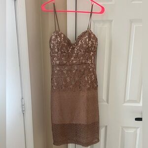 Tan lace cocktail dress
